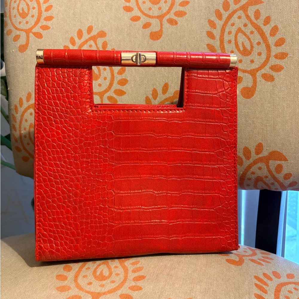 Elegant Red Faux Crocodile-Embossed Handbag